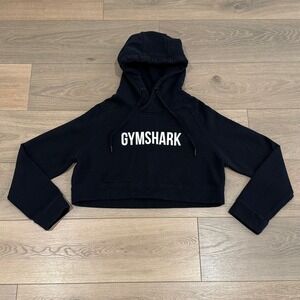 GYMSHARK Black Cropped Crest Hoodie Active Lounge Gym Pullover Sweatshirt Size M